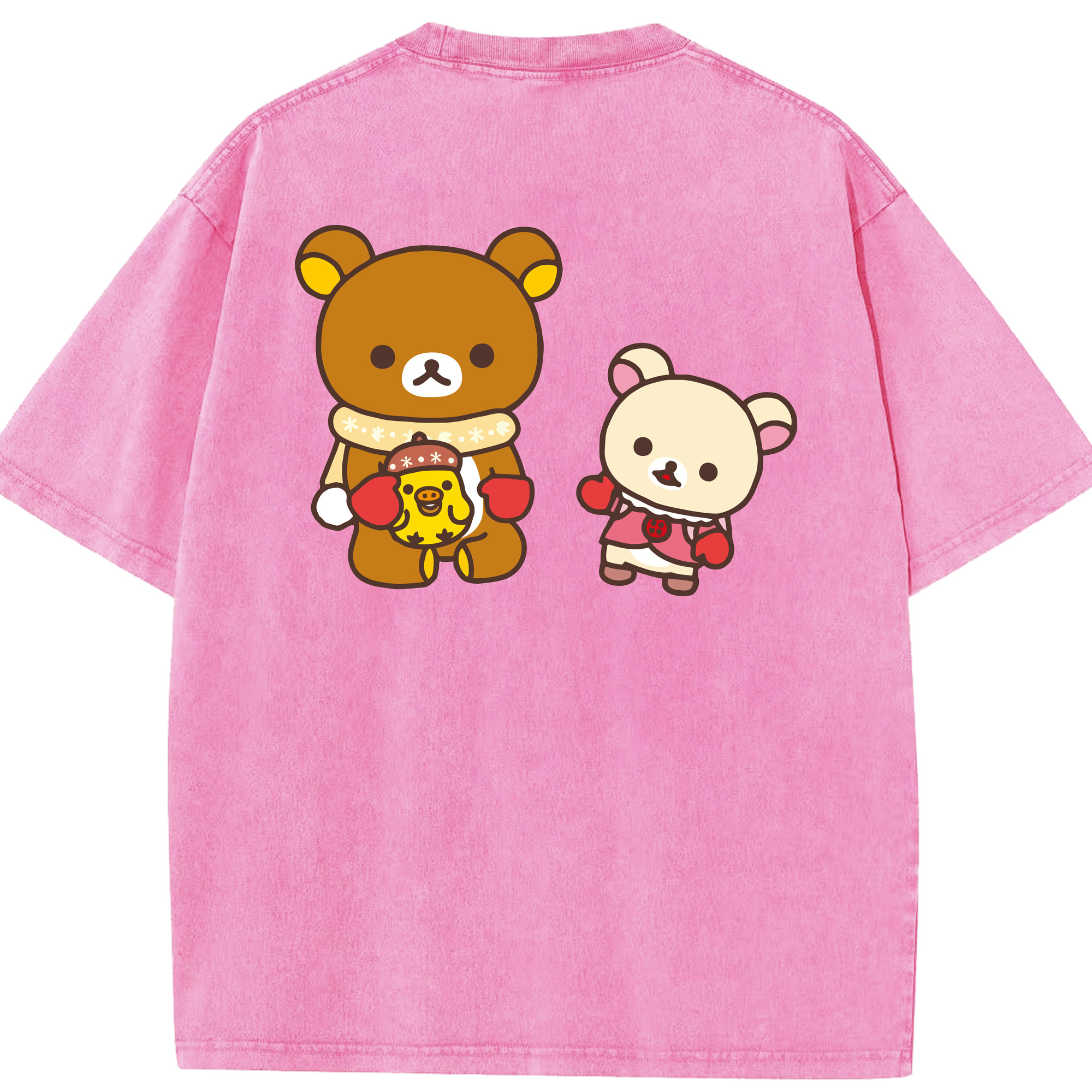 （画像用） リラックマ リラックマ キイロイトリ Rilakkuma Korilakkuma Kiiroitori 綿100% ヴィンテージ風 半袖Tシャツ（背面プリント）